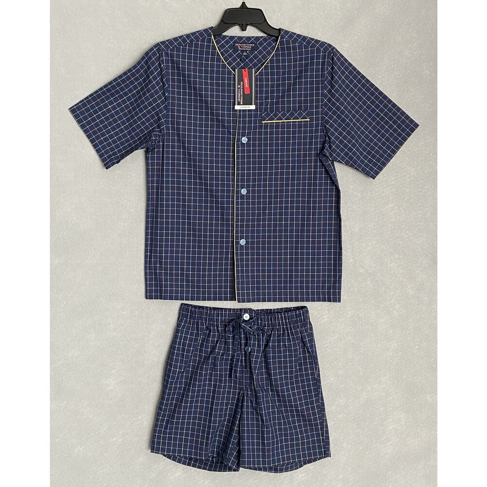 Roundtree & Yorke Men's Small Sleepwear Short Sleeve & Shorts Cotton Blue NEW